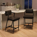 Bar Stools Set of 2, Tall Bar Chairs with Thick Cushion & Thickened Metal Legs, Upholstered Counter Height Bar Stools w/Backrest and Footrest