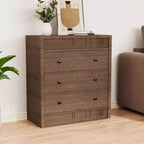 Commode Moderne en Noyer à 3 Tiroirs, Commode Canelée de 80 cm de Large, Armoire de Rangement en Bois pour Chambre à Coucher, Chambre d'Enfant, Couloir, Salon