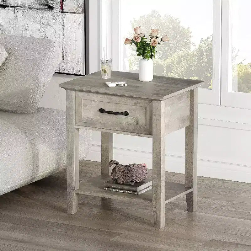 Tables de chevet à 2 niveaux, lot de 2, avec tiroir de rangement, tables d'appoint modernes pour petits espaces, tables d'appoint multifonctionnelles pour chambre et salon