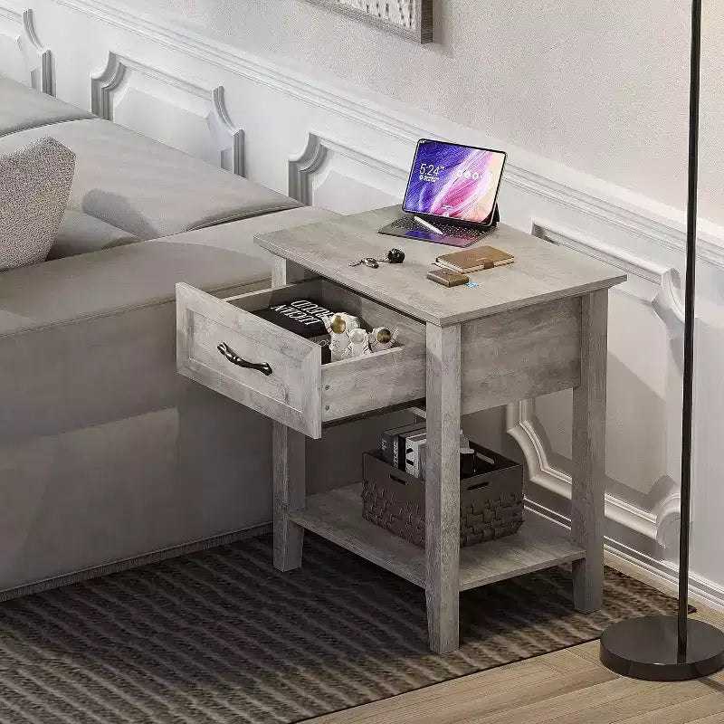 Tables de chevet à 2 niveaux, lot de 2, avec tiroir de rangement, tables d'appoint modernes pour petits espaces, tables d'appoint multifonctionnelles pour chambre et salon