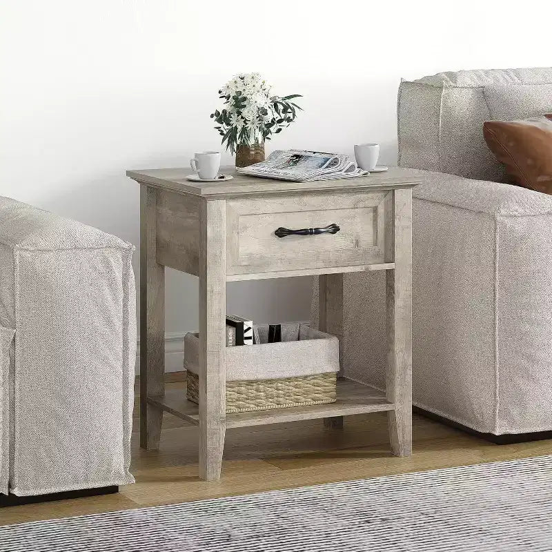 Tables de chevet à 2 niveaux, lot de 2, avec tiroir de rangement, tables d'appoint modernes pour petits espaces, tables d'appoint multifonctionnelles pour chambre et salon