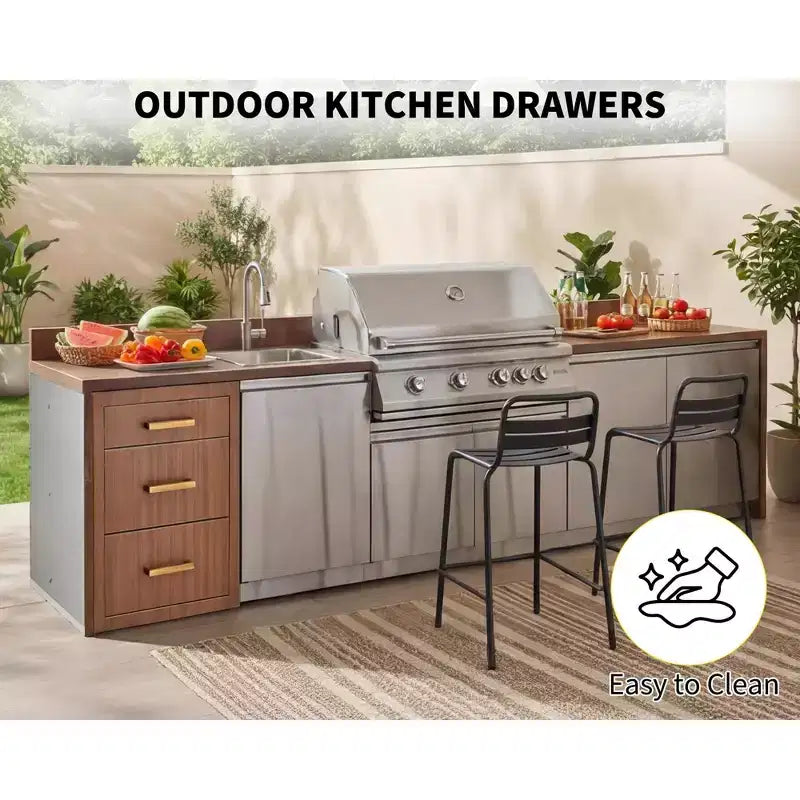 Meuble à tiroirs COZONY Triple BBQ, encastré 17W, acier inoxydable, rangement de cuisine extérieure pour îlot de grillades et patio
