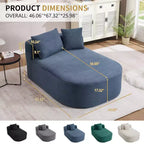 Chaise longue de 170 cm, canapé-lit rembourré avec 2 oreillers, canapé individuel sans accoudoirs pour salon et chambre, aucun assemblage requis