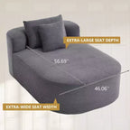 Chaise longue de 170 cm, canapé-lit rembourré avec 2 oreillers, canapé individuel sans accoudoirs pour salon et chambre, aucun assemblage requis