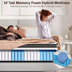 Matelas King 14 pouces en boîte, lit hybride en mousse à mémoire de forme, fermeté moyenne, tissu rafraîchissant et respirant, isolation des mouvements, soulagement de la pression zonale