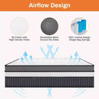 Matelas King 14 pouces en boîte, lit hybride en mousse à mémoire de forme, fermeté moyenne, tissu rafraîchissant et respirant, isolation des mouvements, soulagement de la pression zonale