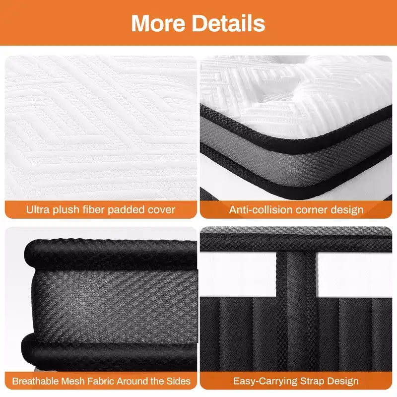 Matelas King 14 pouces en boîte, lit hybride en mousse à mémoire de forme, fermeté moyenne, tissu rafraîchissant et respirant, isolation des mouvements, soulagement de la pression zonale