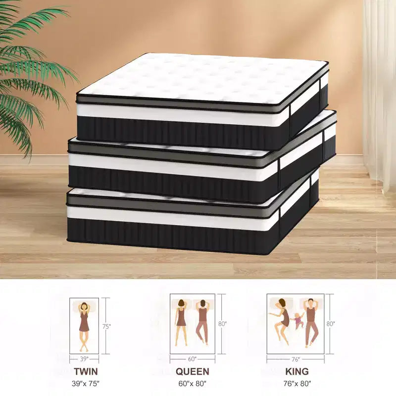 Matelas King 14 pouces en boîte, lit hybride en mousse à mémoire de forme, fermeté moyenne, tissu rafraîchissant et respirant, isolation des mouvements, soulagement de la pression zonale
