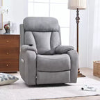 Grand fauteuil inclinable motorisé, inclinable de massage en similicuir gris avec oreiller et poches latérales, pour personnes âgées, salon