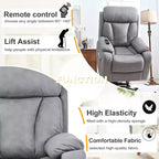 Grand fauteuil inclinable motorisé, inclinable de massage en similicuir gris avec oreiller et poches latérales, pour personnes âgées, salon