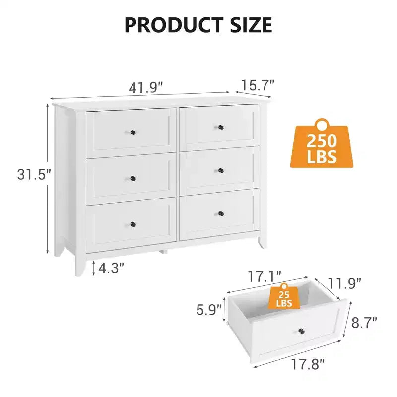 COZONY Commode Moderne à 6 Tiroirs de 137 cm de large avec Rangement Profond et Boutons Métalliques pour Chambre, Entrée et Couloir