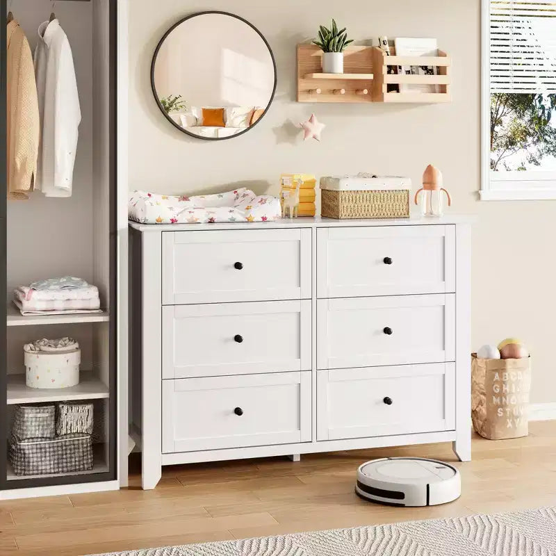 COZONY Commode Moderne à 6 Tiroirs de 137 cm de large avec Rangement Profond et Boutons Métalliques pour Chambre, Entrée et Couloir