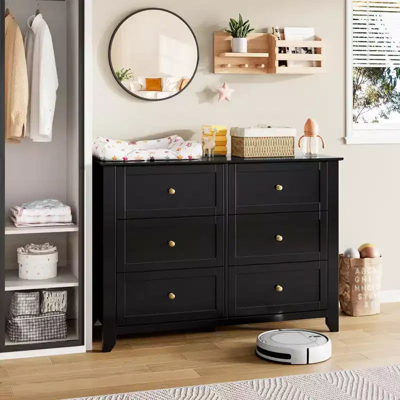 COZONY Commode Moderne à 6 Tiroirs de 137 cm de large avec Rangement Profond et Boutons Métalliques pour Chambre, Entrée et Couloir
