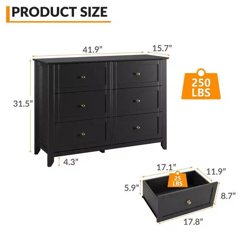 COZONY Commode Moderne à 6 Tiroirs de 137 cm de large avec Rangement Profond et Boutons Métalliques pour Chambre, Entrée et Couloir