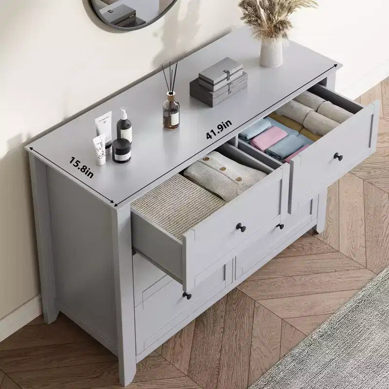 COZONY Commode Moderne à 6 Tiroirs de 137 cm de large avec Rangement Profond et Boutons Métalliques pour Chambre, Entrée et Couloir