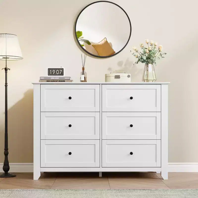 COZONY Commode Moderne à 6 Tiroirs de 137 cm de large avec Rangement Profond et Boutons Métalliques pour Chambre, Entrée et Couloir