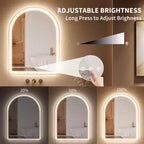 Miroir de salle de bain LED arqué 24x32 pouces doré - Anti-buée avec éclairage avant et arrière et fonction mémoire, 3 températures de couleur, contrôle tactile (Doré)