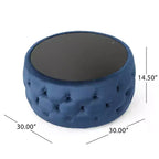 TUYOHW Pouf moderne avec plateau en verre, table basse ronde en velours touffeté avec capitonnage en losange, tabouret pour salon, chambre à coucher
