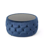 TUYOHW Pouf moderne avec plateau en verre, table basse ronde en velours touffeté avec capitonnage en losange, tabouret pour salon, chambre à coucher