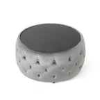 TUYOHW Pouf moderne avec plateau en verre, table basse ronde en velours touffeté avec capitonnage en losange, tabouret pour salon, chambre à coucher