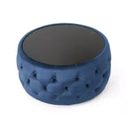 TUYOHW Pouf moderne avec plateau en verre, table basse ronde en velours touffeté avec capitonnage en losange, tabouret pour salon, chambre à coucher