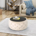 TUYOHW Pouf moderne avec plateau en verre, table basse ronde en velours touffeté avec capitonnage en losange, tabouret pour salon, chambre à coucher