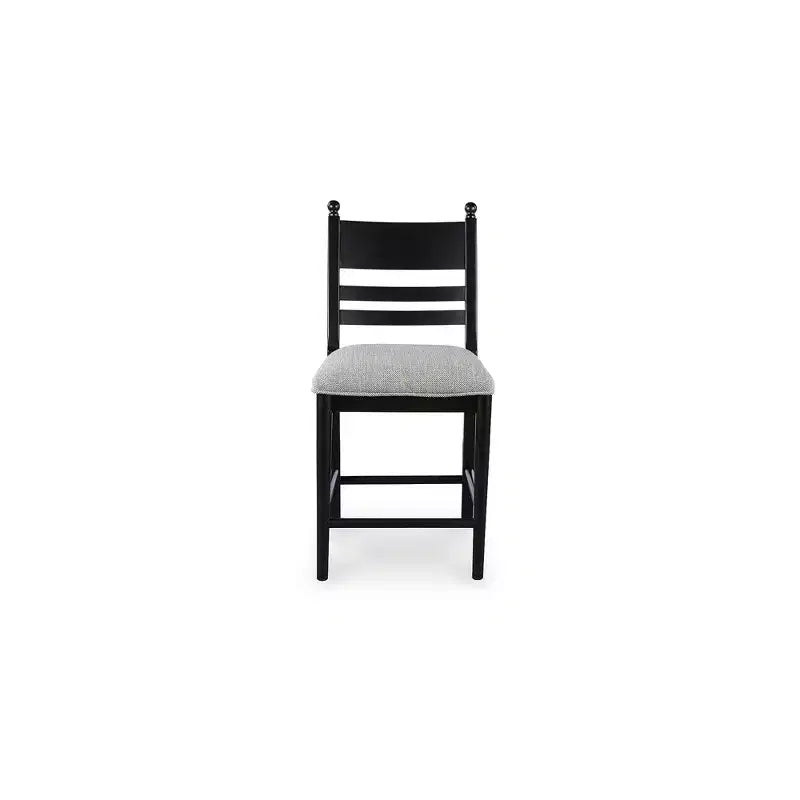 Tabourets de bar rembourrés Signature Design by Ashley Chadworth, hauteur comptoir, lot de 2, structure en bois noir avec assise rembourrée en mousse grise