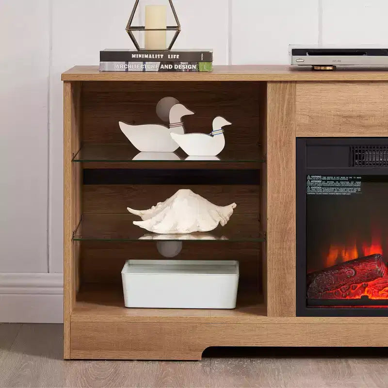 Meuble TV Foyer 3D TUYOHW avec Lumières LED pour TV jusqu'à 60 Pouces, Prise de Chargement USB et Étagères en Verre