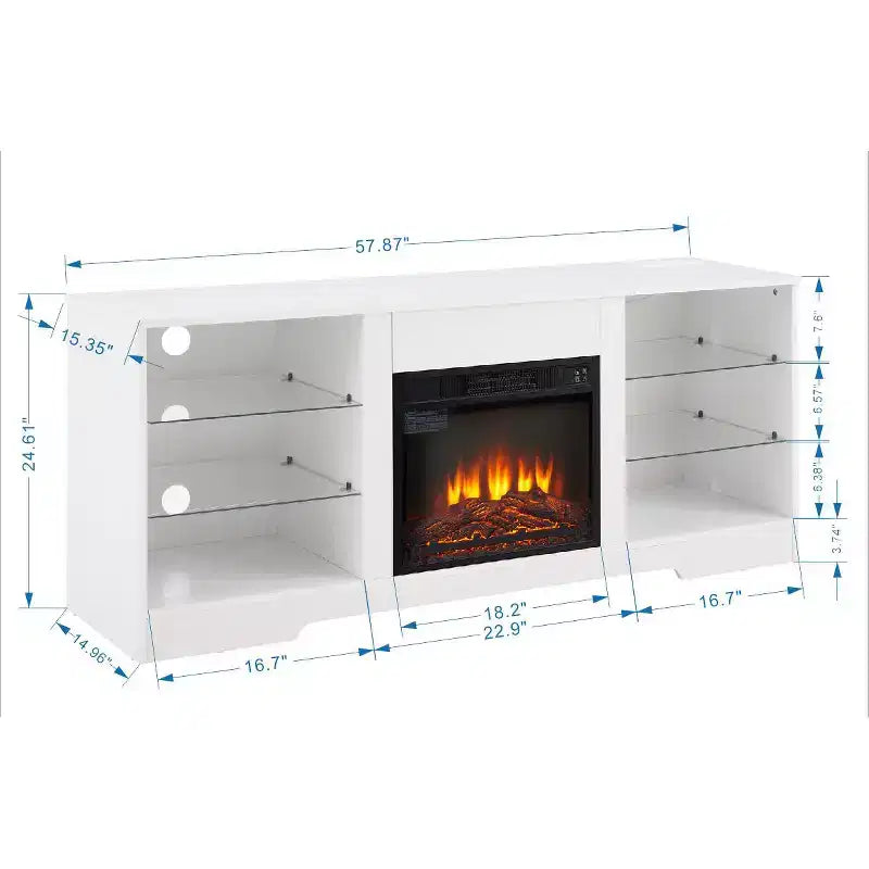 Meuble TV Foyer 3D TUYOHW avec Lumières LED pour TV jusqu'à 60 Pouces, Prise de Chargement USB et Étagères en Verre