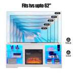 Meuble TV Foyer 3D TUYOHW avec Lumières LED pour TV jusqu'à 60 Pouces, Prise de Chargement USB et Étagères en Verre