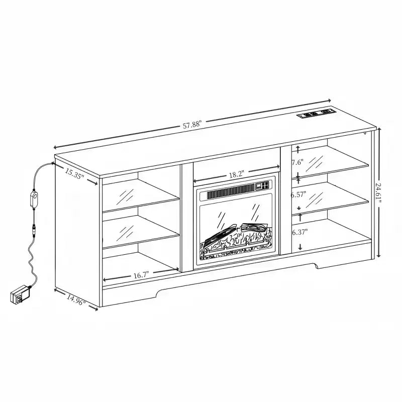 Meuble TV Foyer 3D TUYOHW avec Lumières LED pour TV jusqu'à 60 Pouces, Prise de Chargement USB et Étagères en Verre