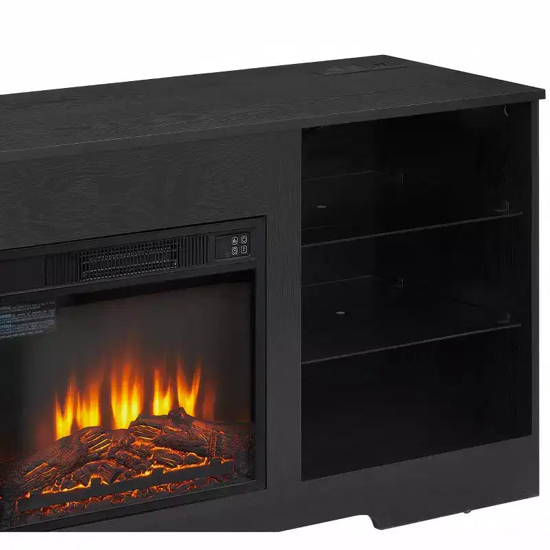 Meuble TV Foyer 3D TUYOHW avec Lumières LED pour TV jusqu'à 60 Pouces, Prise de Chargement USB et Étagères en Verre