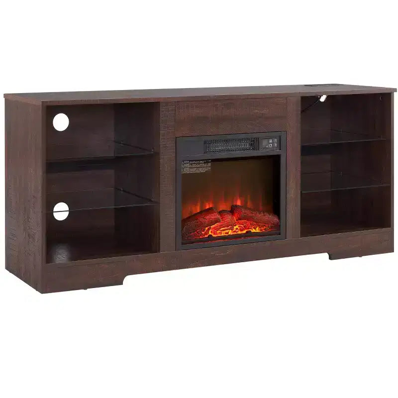 Meuble TV Foyer 3D TUYOHW avec Lumières LED pour TV jusqu'à 60 Pouces, Prise de Chargement USB et Étagères en Verre