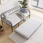 Cadre de lit de repos en métal de taille double MAYEERTY avec lit gigogne, plateforme de canapé-lit robuste, pas besoin de sommier tapissier, noir