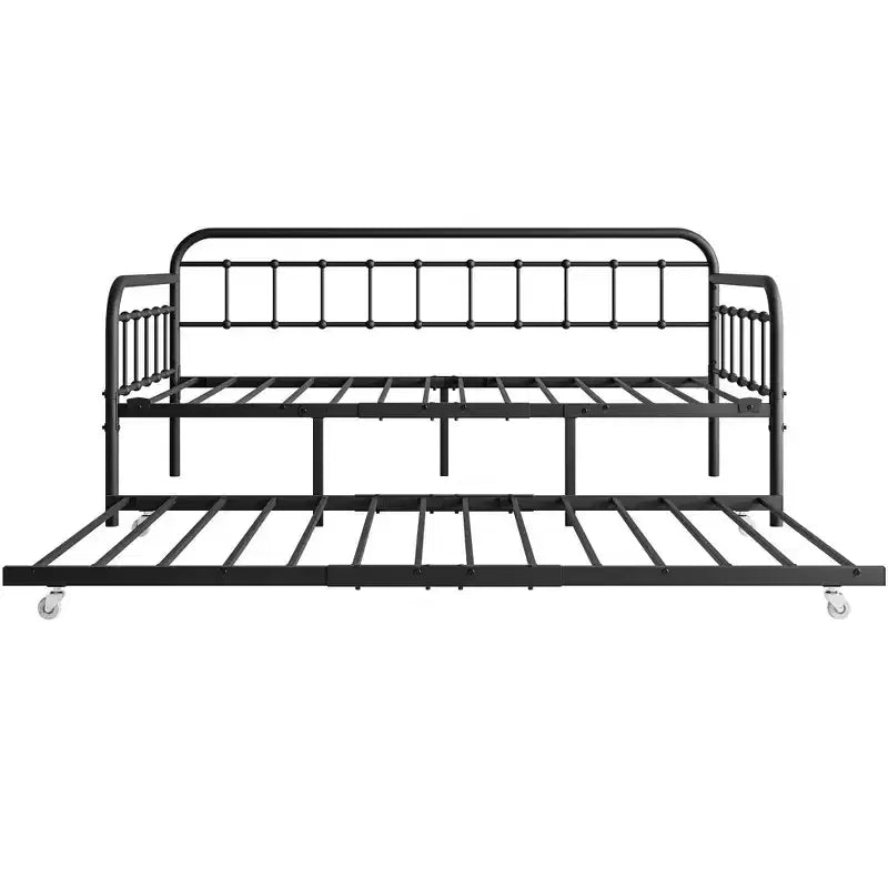 Cadre de lit de repos en métal de taille double MAYEERTY avec lit gigogne, plateforme de canapé-lit robuste, pas besoin de sommier tapissier, noir