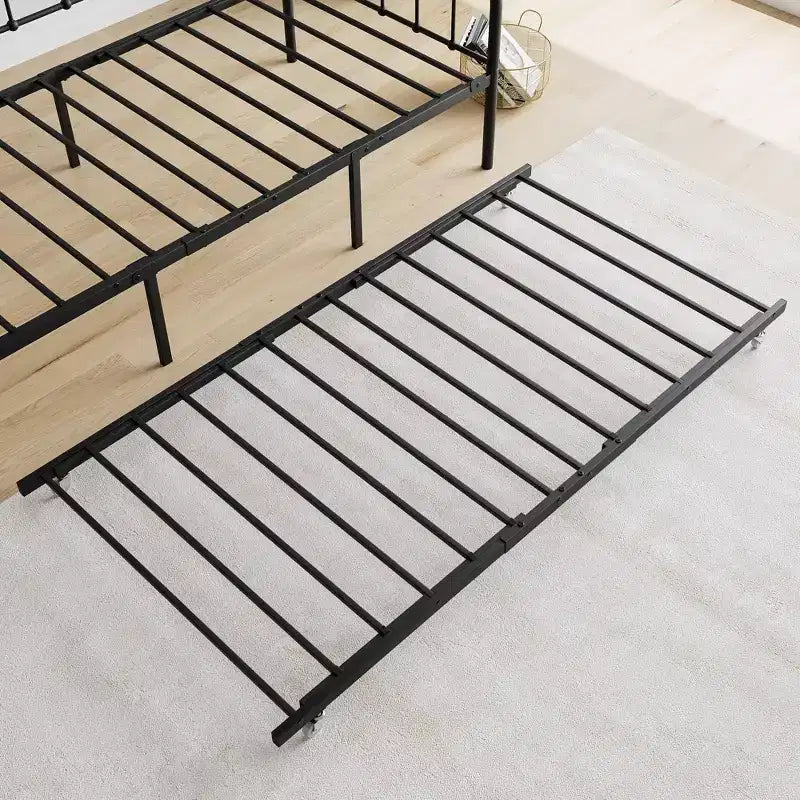 Cadre de lit de repos en métal de taille double MAYEERTY avec lit gigogne, plateforme de canapé-lit robuste, pas besoin de sommier tapissier, noir