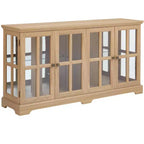 Meuble vitrine, vitrine en verre éclairée avec 4 portes vitrées et étagères réglables, vitrine éclairée avec bande lumineuse LED, meuble TV