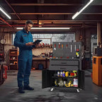 Meuble de rangement à roulettes robuste COZONY avec 2 tiroirs et panneau perforé, établi de garage verrouillable pour atelier