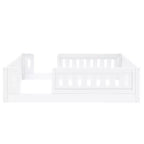 Lit de sol pleine grandeur avec barrière, lit Montessori en bois avec balustrades de sécurité pour garçons et filles