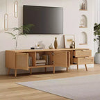 Meuble TV moderne pour téléviseurs jusqu'à 80 pouces, meuble de divertissement en bois de 70 pouces avec rangement et 2 tiroirs, console de table TV pour salon et chambre à coucher.