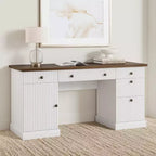60 Home Office Desk, Fluted Executive Desk with File Drawers, Wooden Computer Desk with Charging Station for Study Room