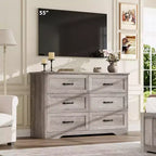Commode 6 tiroirs pour chambre à coucher, armoire de rangement en bois de 47 po avec poignées en métal, commode moderne pour salon, couloir, placard