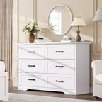 Commode 6 tiroirs pour chambre à coucher, armoire de rangement en bois de 47 po avec poignées en métal, commode moderne pour salon, couloir, placard