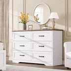 Commode 6 tiroirs pour chambre à coucher, armoire de rangement en bois de 47 po avec poignées en métal, commode moderne pour salon, couloir, placard
