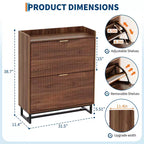 Meuble à chaussures Garvee avec 2 tiroirs basculants, meuble de rangement étroit en bois cannelé dissimulé pour entrée, Noyer