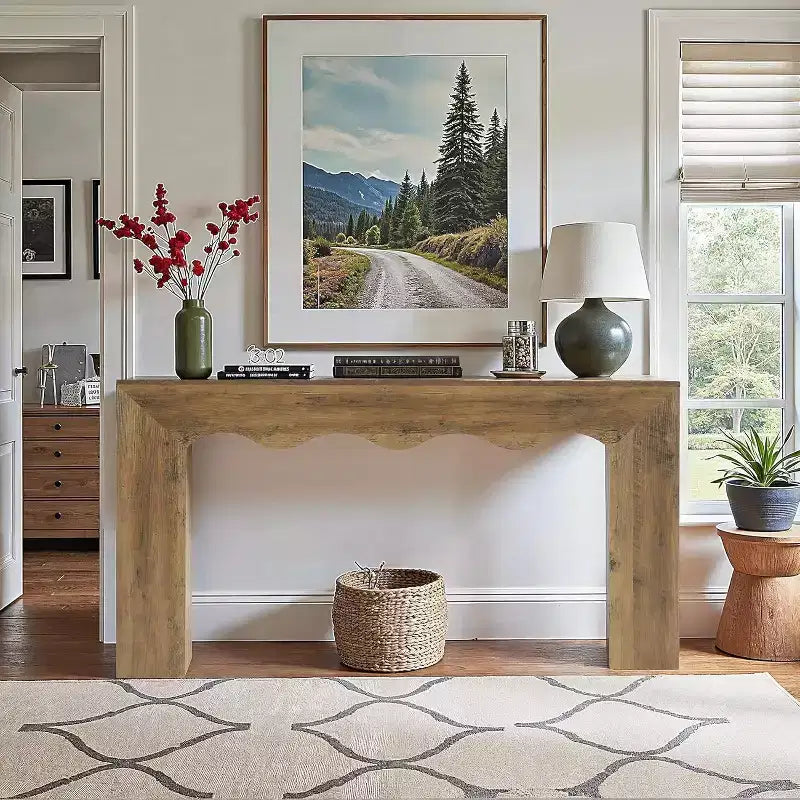 Lantine - Console de ferme de 160 cm, table de canapé en bois avec rangement, meuble d'entrée étroit et long pour couloir et salon