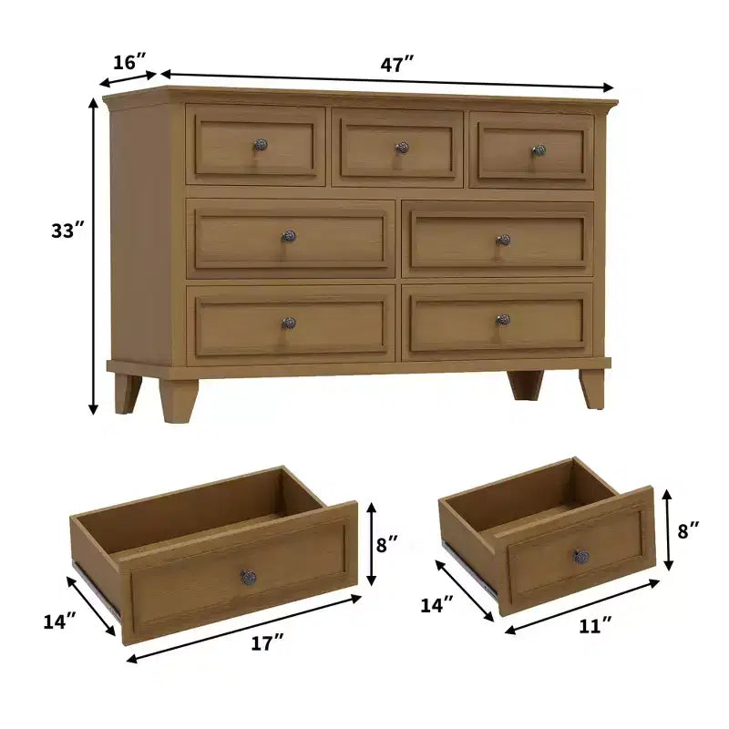 Commode COZONY à 7 tiroirs, Grande commode en bois avec poignées en métal, Meuble de rangement/Meuble TV pour chambre à coucher, salon, entrée