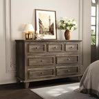 Commode COZONY à 7 tiroirs, Grande commode en bois avec poignées en métal, Meuble de rangement/Meuble TV pour chambre à coucher, salon, entrée