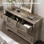 Commode COZONY à 7 tiroirs, Grande commode en bois avec poignées en métal, Meuble de rangement/Meuble TV pour chambre à coucher, salon, entrée
