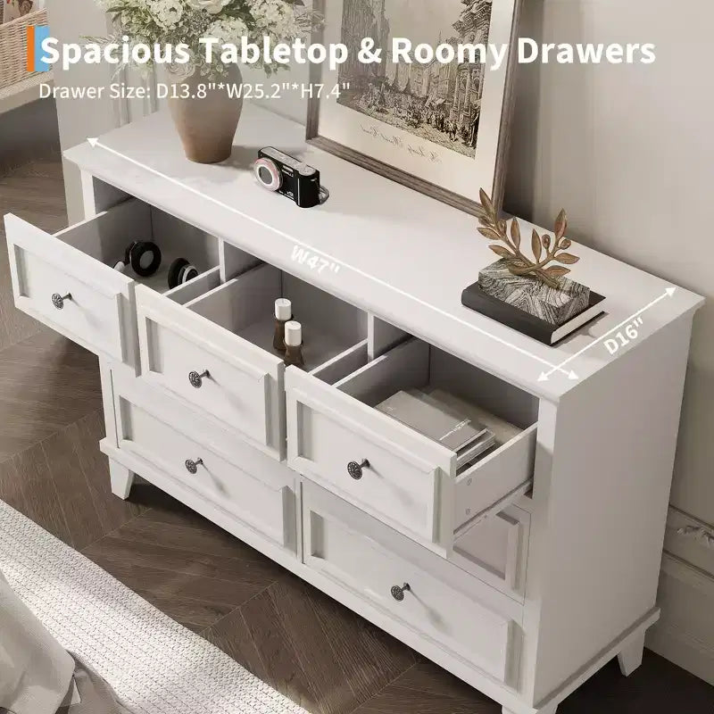 Commode COZONY à 7 tiroirs, Grande commode en bois avec poignées en métal, Meuble de rangement/Meuble TV pour chambre à coucher, salon, entrée
